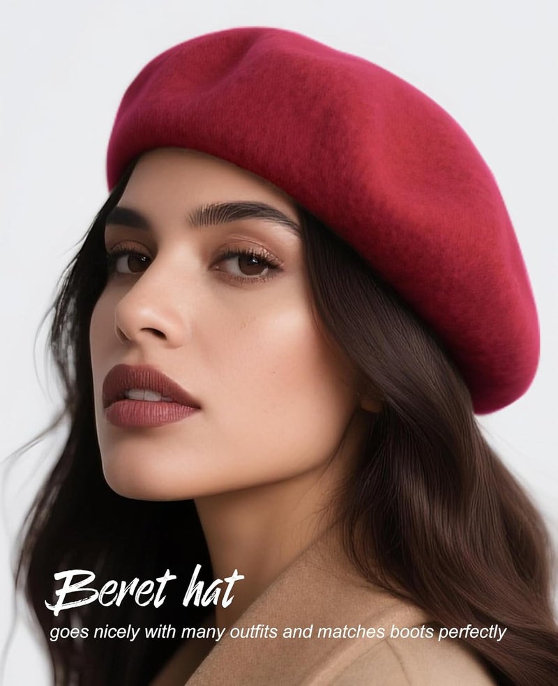 Sumolux Women Beret Hat Wool Vintage French Solid Color Classic Winter Cap - Image 5